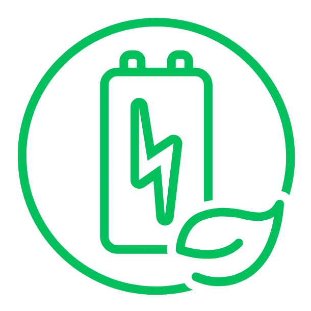 Icono de almacenamiento en baterías de litio para respaldo energético continuo.